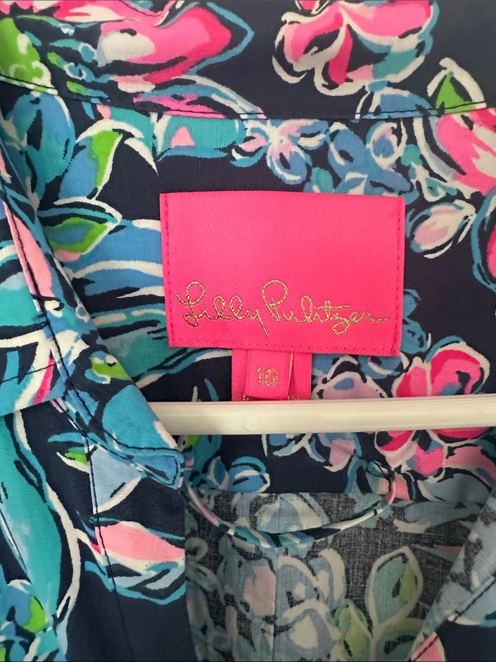 Lilly Pulitzer Navy Floral Maxi Wrap Dress with Pink & Aqua Accents, Size 10